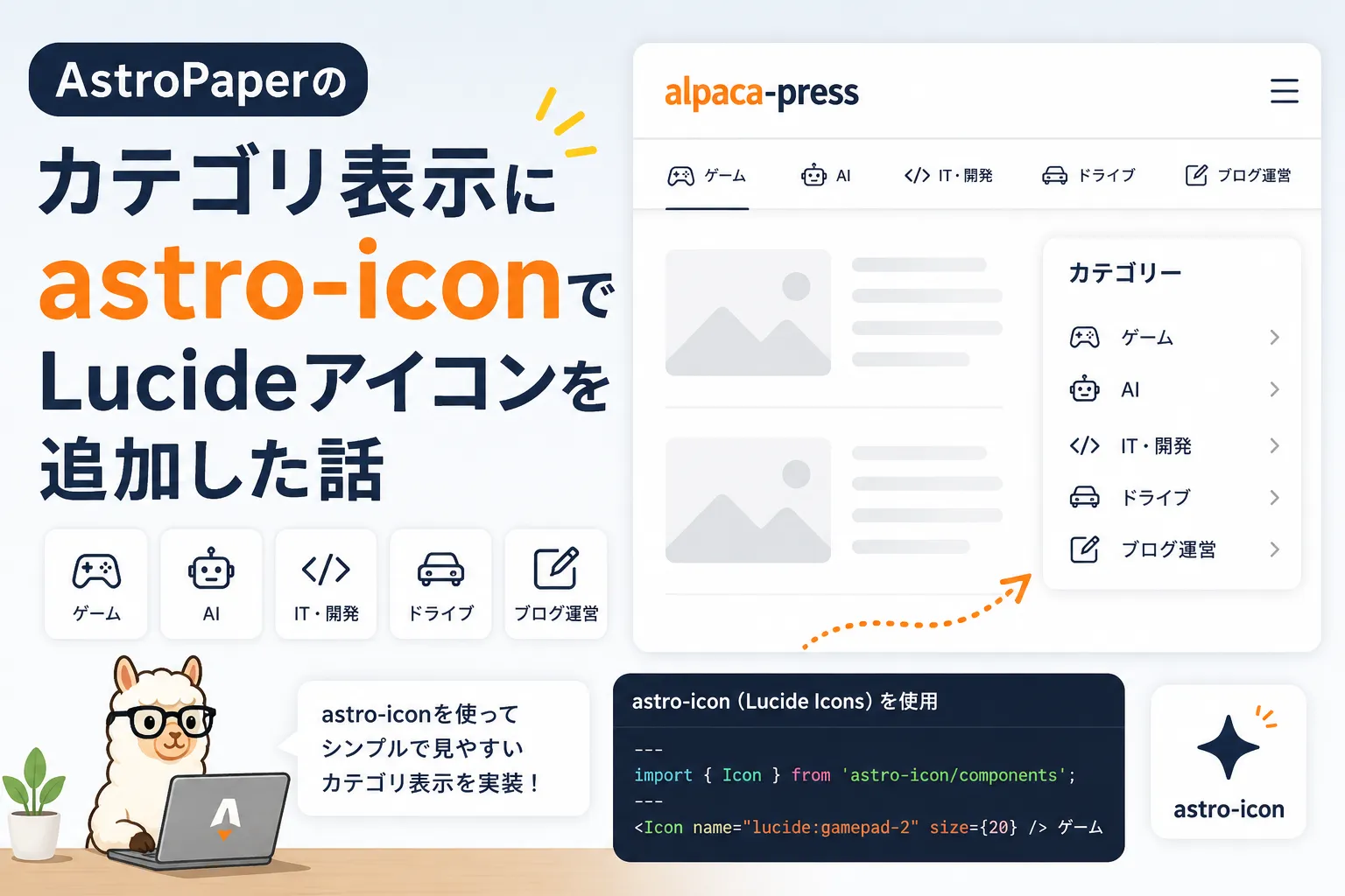 AstroPaperのカテゴリ表示にastro-iconでLucideアイコンを追加した話