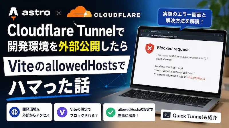 Astro開発環境をCloudflare Tunnelで公開したらViteのallowedHostsでハマった話